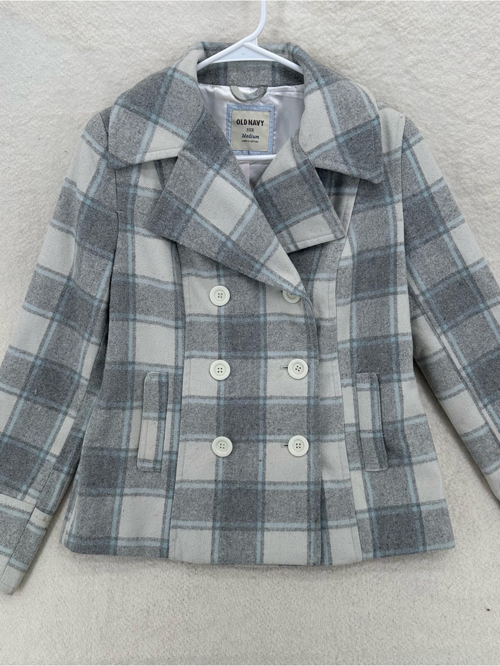 Coquette Y2K Plaid Old Navy Blue Cream and Gray Wool Peacoat